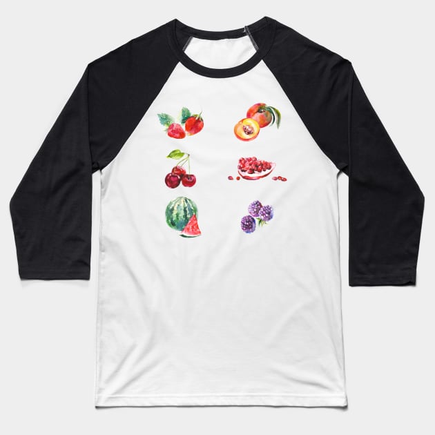 Watercolour Summer Fruits Baseball T-Shirt by jeune98